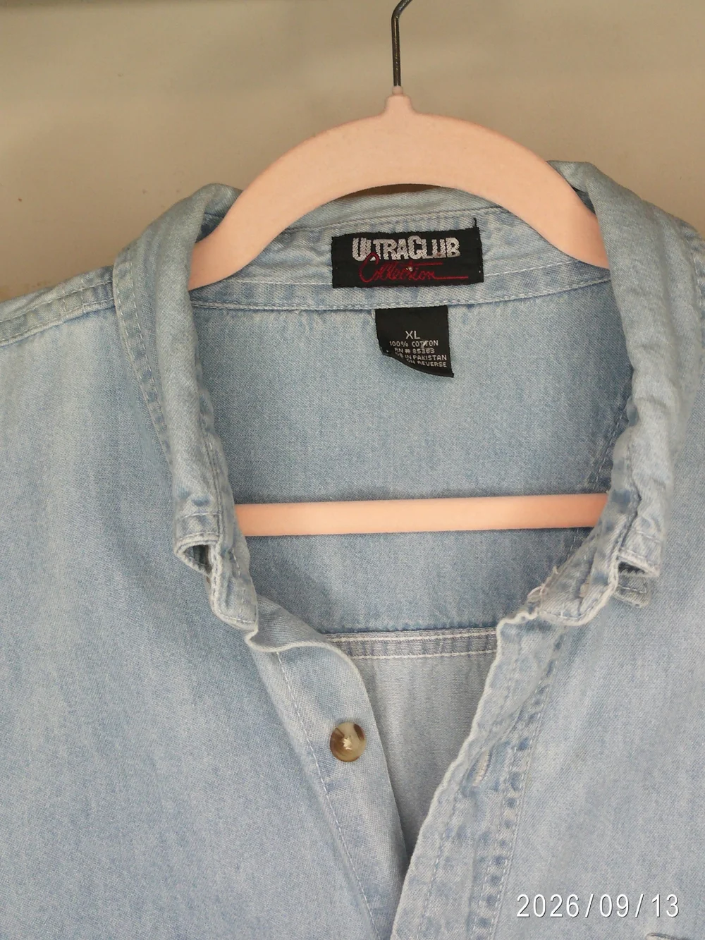 TRAC CLUB Women’s Blue Chambray Button Down Shirt XL Embroidered Corgi KH025